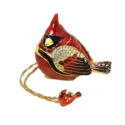Red Cardinal Trinket Box with Necklace