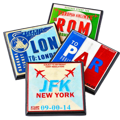 Jet Set Vintage Airport Coaster Set