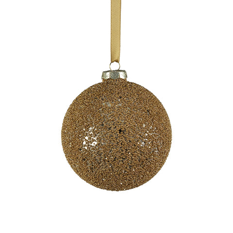 Gold Beaded Glass Ball Ornament
