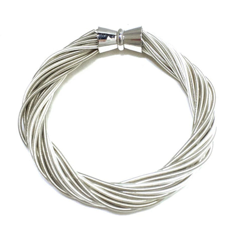 Silver and White Twist Piano Wire Bracelet