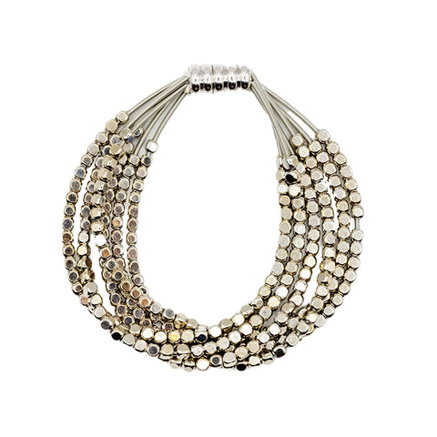 6 Strand Silver and Gold Square Beads Bracelet