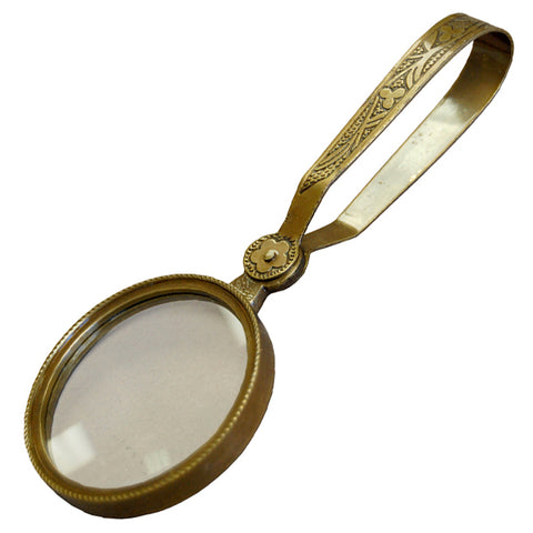 Antiqued Brass Magnifying Glass with Folding Handle