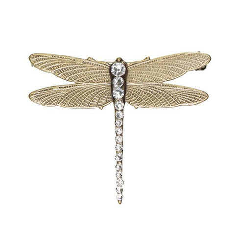 Crystal Brass Dragonfly Brooch