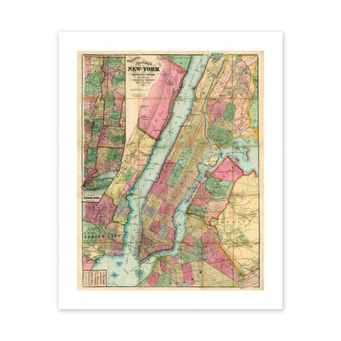 Map of New York and Adjacent Cities, 1874