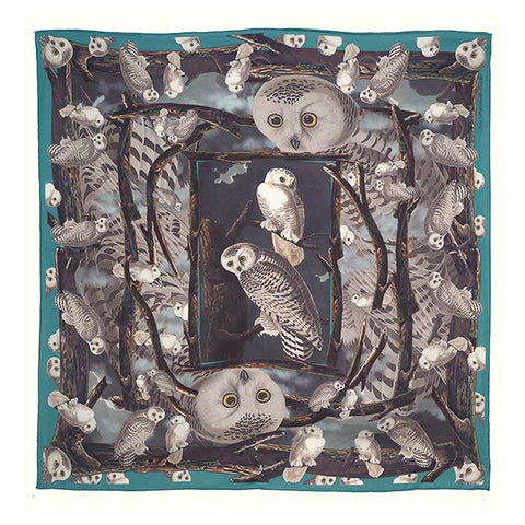 Audubon Snowy Owl Luxury Silk Twill Scarf