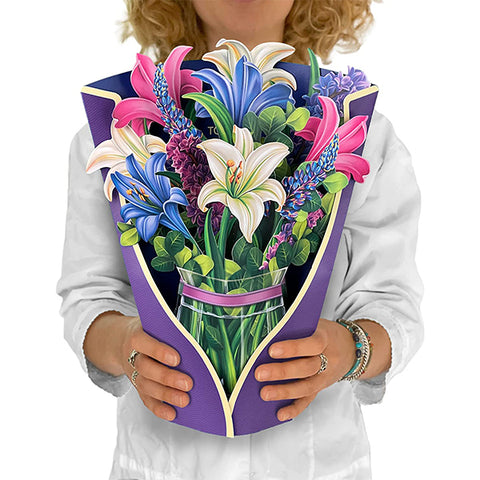 Lilies and Lupines Bouquet Pop-up Greeting Card