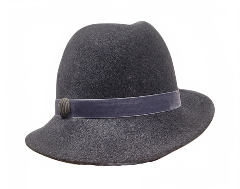 Grey Velvet Fedora Button Hat