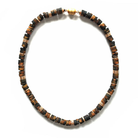 Tiger Eye with Gold Discs Necklace