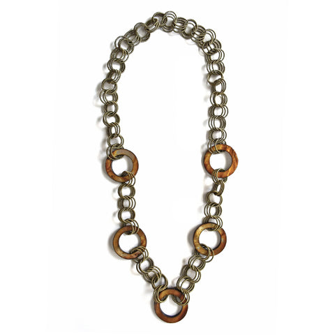 Bronze Circle Mother of Pearl Discs Necklace