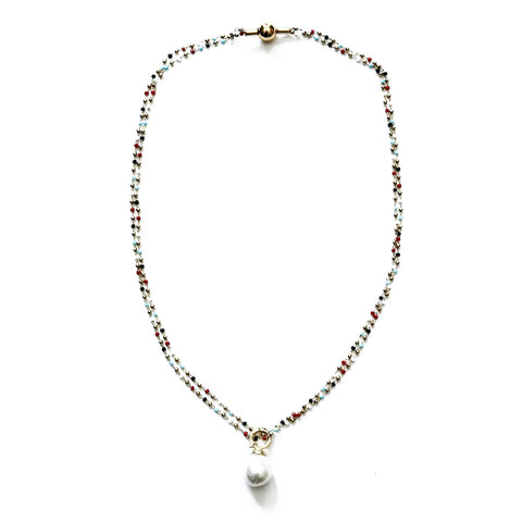 Red Glass Beads with Pearl Necklace