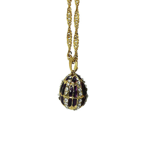 Dark Purple Crystal Enameled Egg with Necklace Inside