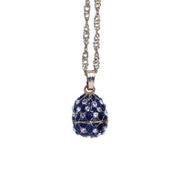 Dark Blue Crystal Enameled Egg with Necklace Inside
