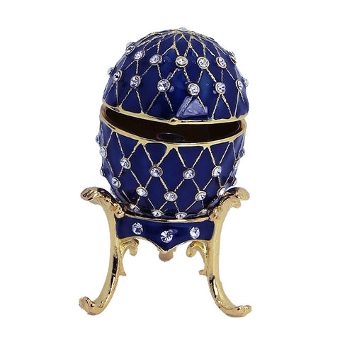 Dark Blue Crystal Enameled Egg with Necklace Inside