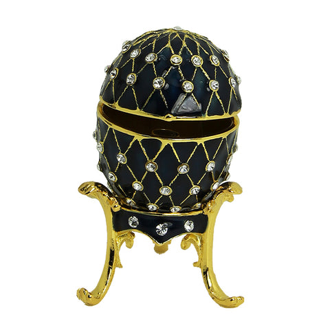 Black Crystal Enameled Egg with Necklace Inside