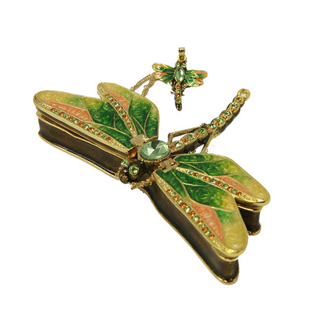 Green Dragonfly Trinket Box with Necklace