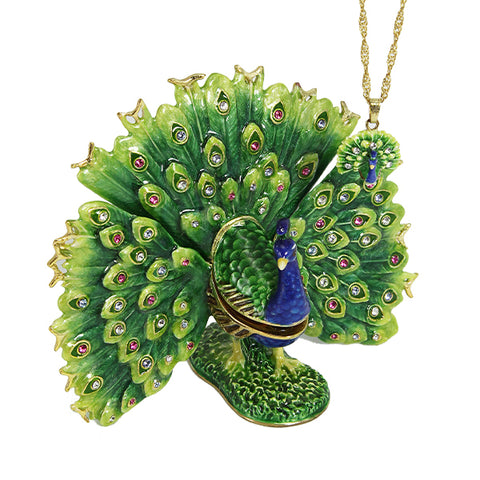 Peacock Trinket Box with Necklace