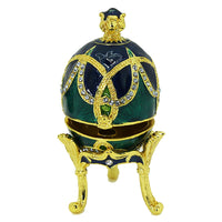 Green Gold Crystal Enameled Egg with Necklace Inside