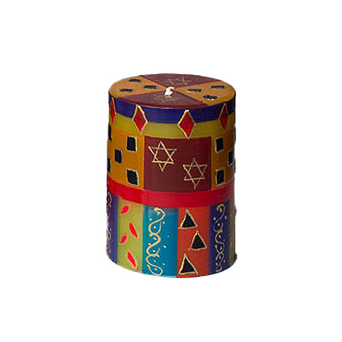 Short Judaica Painted Pillar Candle
