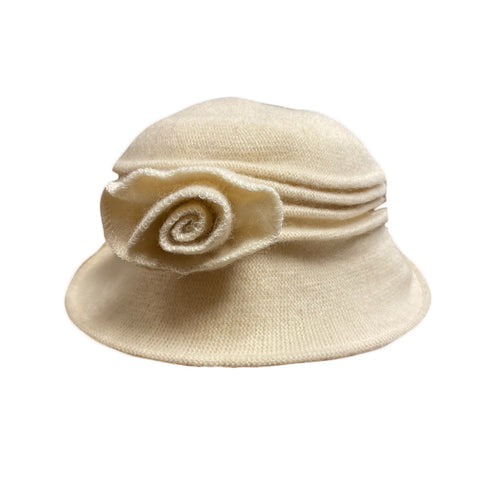 Wool Rosette Cloche Hat - White