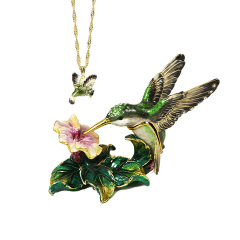 Hummingbird Trinket Box with Necklace