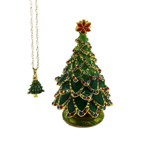 Christmas Tree Trinket Box with Necklace