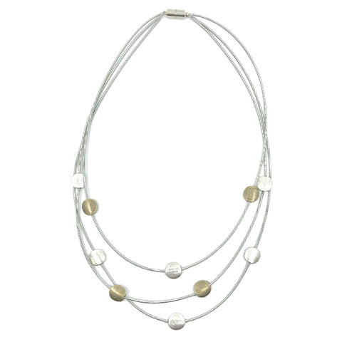 3 Strand Silver Gold Disc Necklace