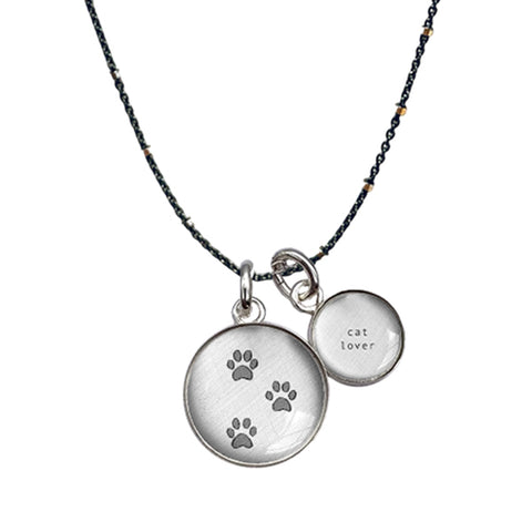Cat Lover with Paw Prints Necklace