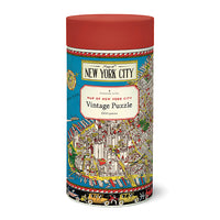 A rectangle-shaped barrel package with the illustration of the New York City Skyline with the text 