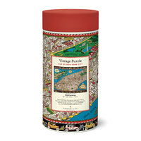A rectangle-shaped barrel package with the illustration of the New York City Skyline with the text 