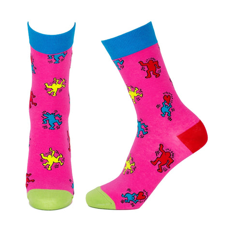 Keith Haring Pop Art Crowd Men Socks - Pink