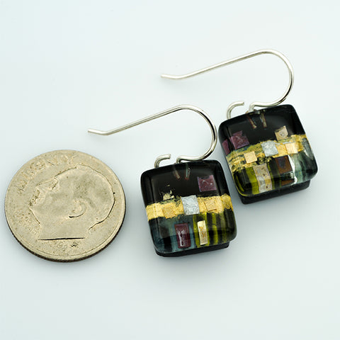 Golden Phase Black Cube Earrings