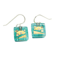 Golden Phase Aqua Cube Earrings