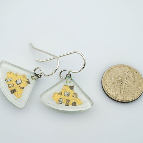 Golden Phase White Medal Fan Earrings