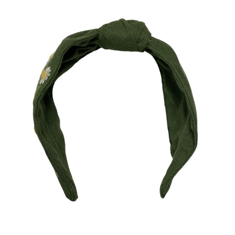 Olive Floral Embroidered Turban Headband