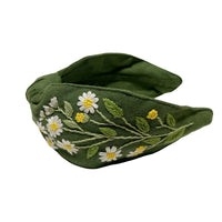 Olive Floral Embroidered Turban Headband