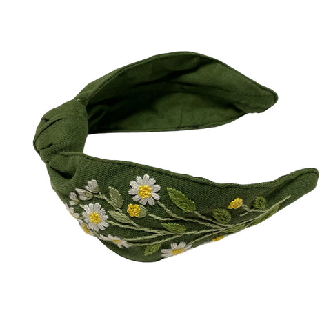 Olive Floral Embroidered Turban Headband