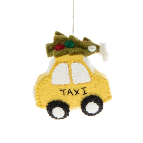 NYC Taxi with Tree Felt Ornament