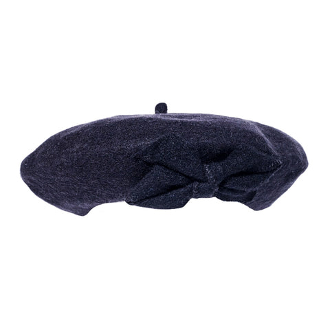 Black Wool Bow Beret Hat