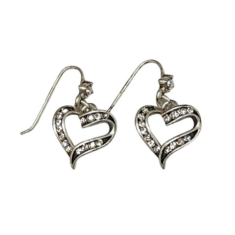 Silver Crystal Heart Earrings