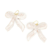 Beaded White Bow Earrings