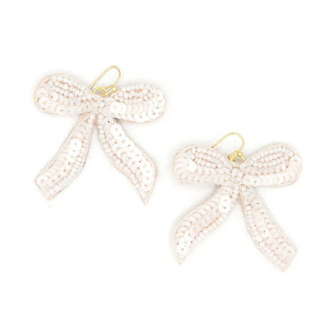 Beaded White Bow Earrings