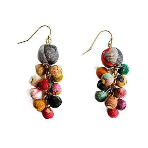 Kantha Dangle Cluster Earrings