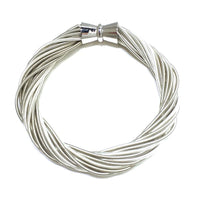 Silver and White Twist Piano Wire Bracelet