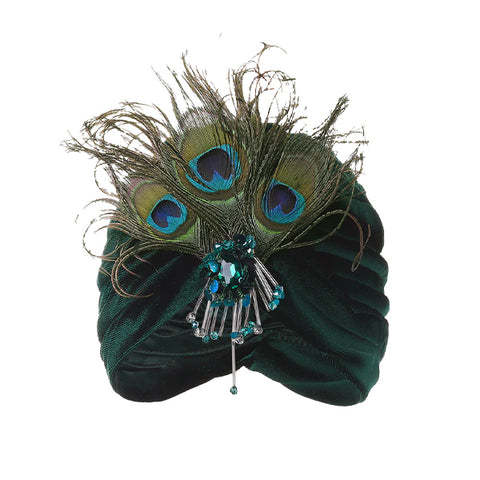 Dark Green Peacock Feather Turban