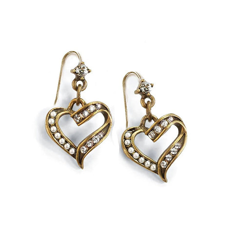Bronze Crystal and Pearl Heart Earrings