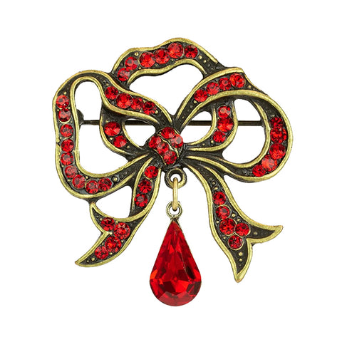 Red Bow with Tear Drop Brooch