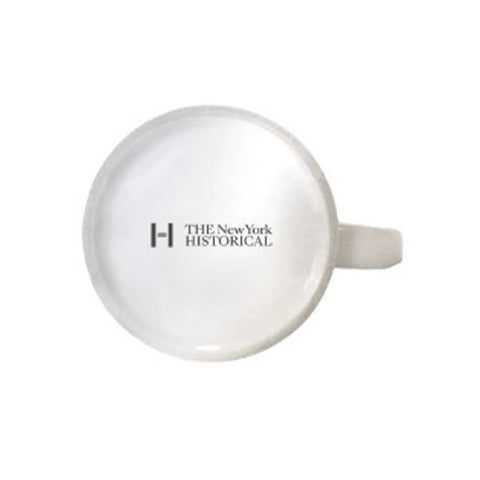 bottom of a white mug with The New York Historical logo