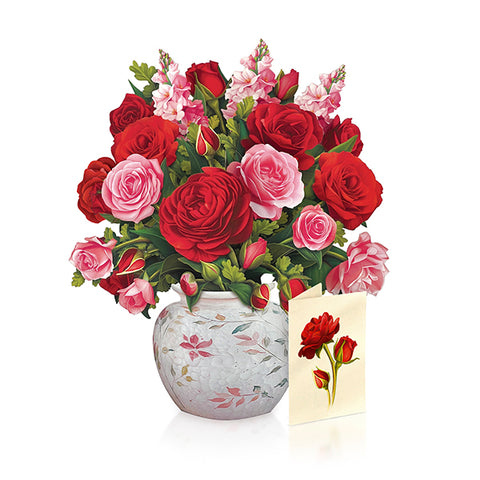Mini Blooming Roses Bouquet Pop-up Greeting Card