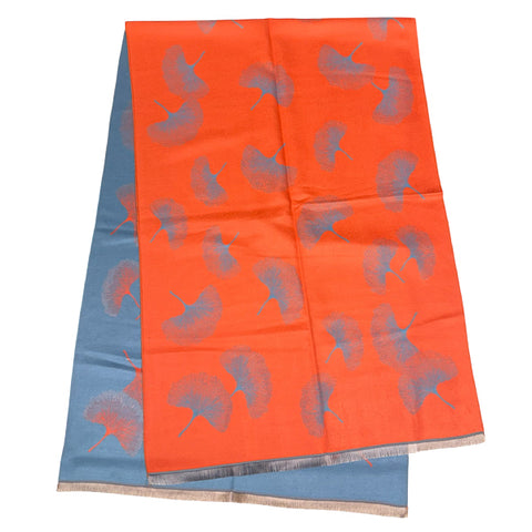 Teal Orange Gingoki Leaves Scarf