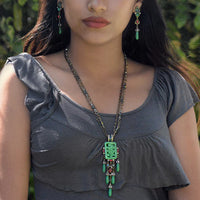 Art Deco Glass Jade Fringe Collar Necklace